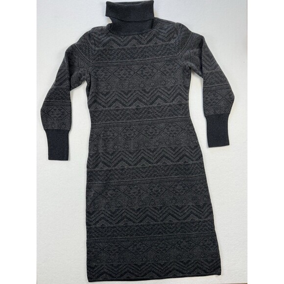 prAna South Rock Sweater Dress Charcoal Gray Intarsia Turtleneck Women’s Medium - Picture 1 of 6